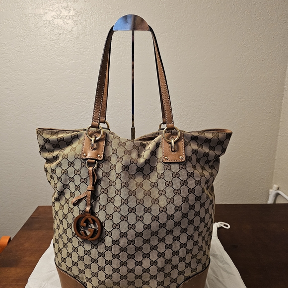 Gucci Handbags - Gucci Beige and Brown GG Canvas Tote
